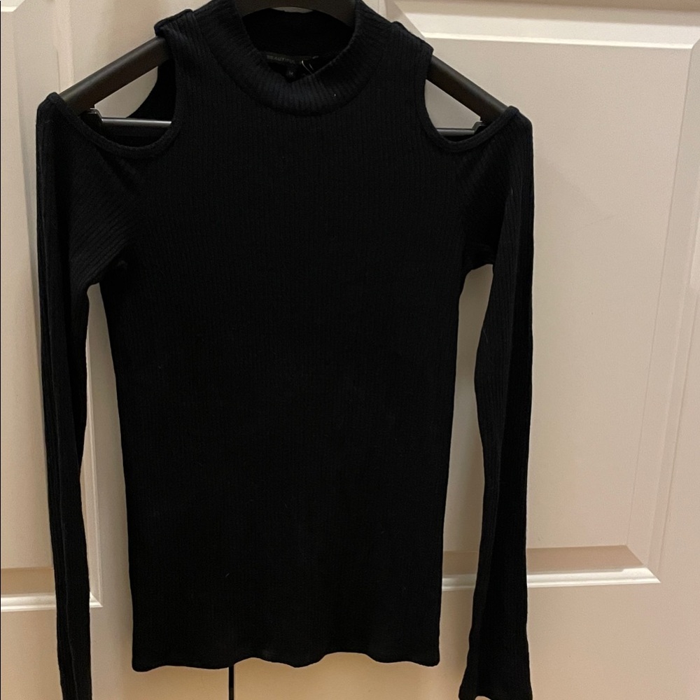 Black Cold Shoulder Ribbed Top